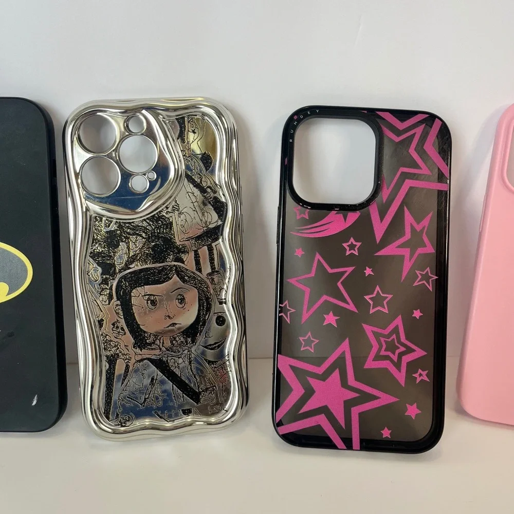 iPhone 14 pro max Cases Batman Coraline Rumdey Isla Rae Pink Silver Stars Bundle